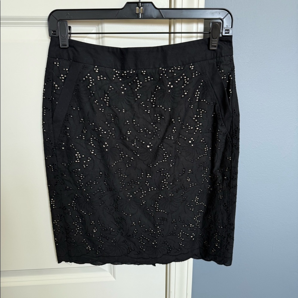 J. Crew Black Eyelit Pencil Skirt